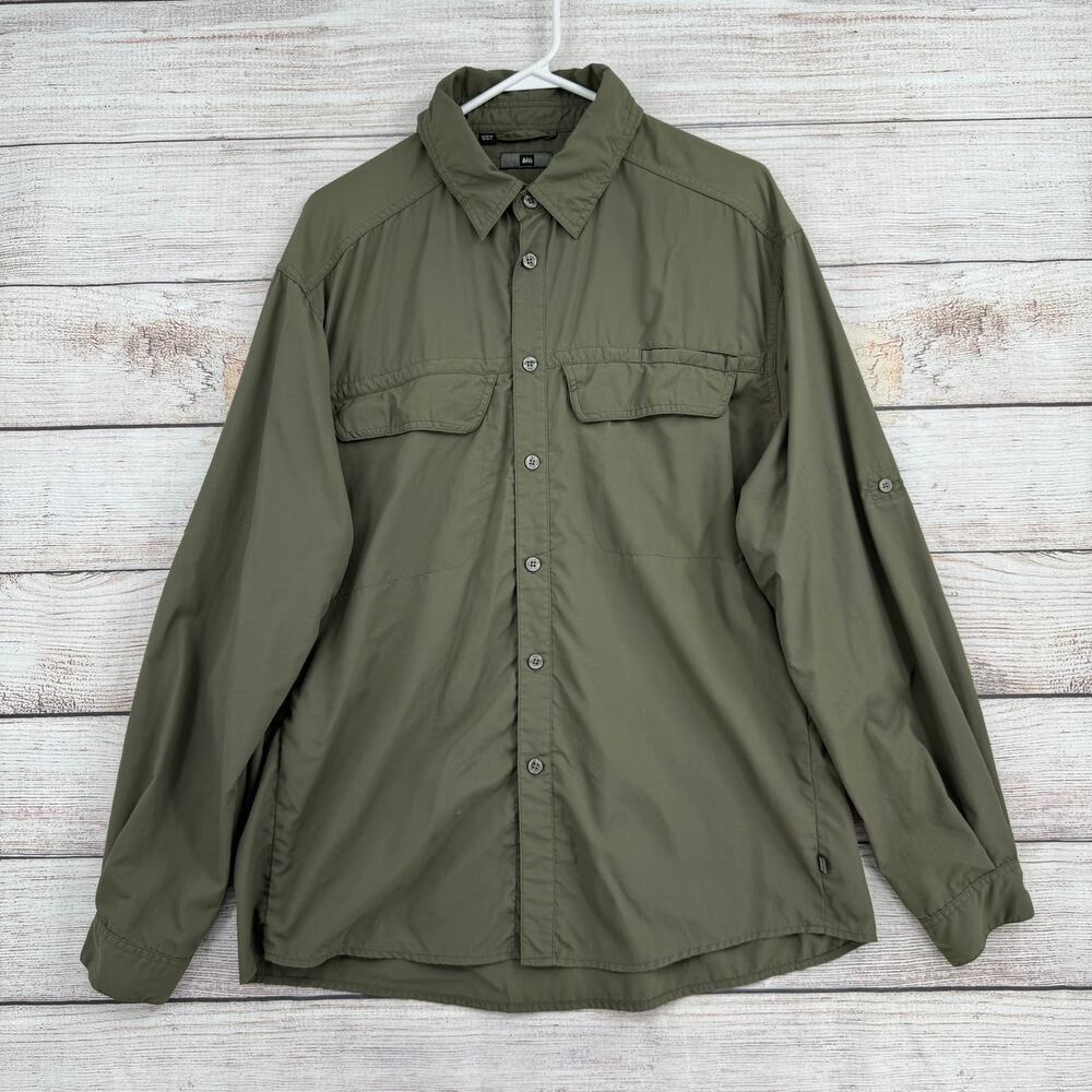 REI Mojave Tech Long-Sleeve Shirt Mens Large Green UPF 50+ Vented Armpit